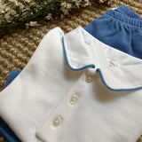 Completo newborn polo e bermuda in piquè di cotone bianco e azzurro La Mascot 55/1207012 55/2501012