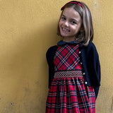Red and blue tartan dress with smocking embroidery FCCM003VERR