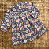 Abito fiori blu colletto rotondo e ricamo smock 25SMODWBL