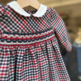 Abito quadretto blu bianco e rosso ricamo smock Malvi F26I105VELNC