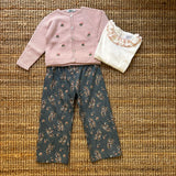 Pantalone LAB velluto a costine stampa fiori base carta da zucchero