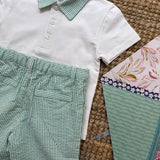 Completo polo in jersey bermuda righe goffrate bianco e verde Malvi & Co S26B204CAJJ S26B210PNRR
