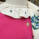 Polo LAB burro con colletto frill ricamato fiorellini