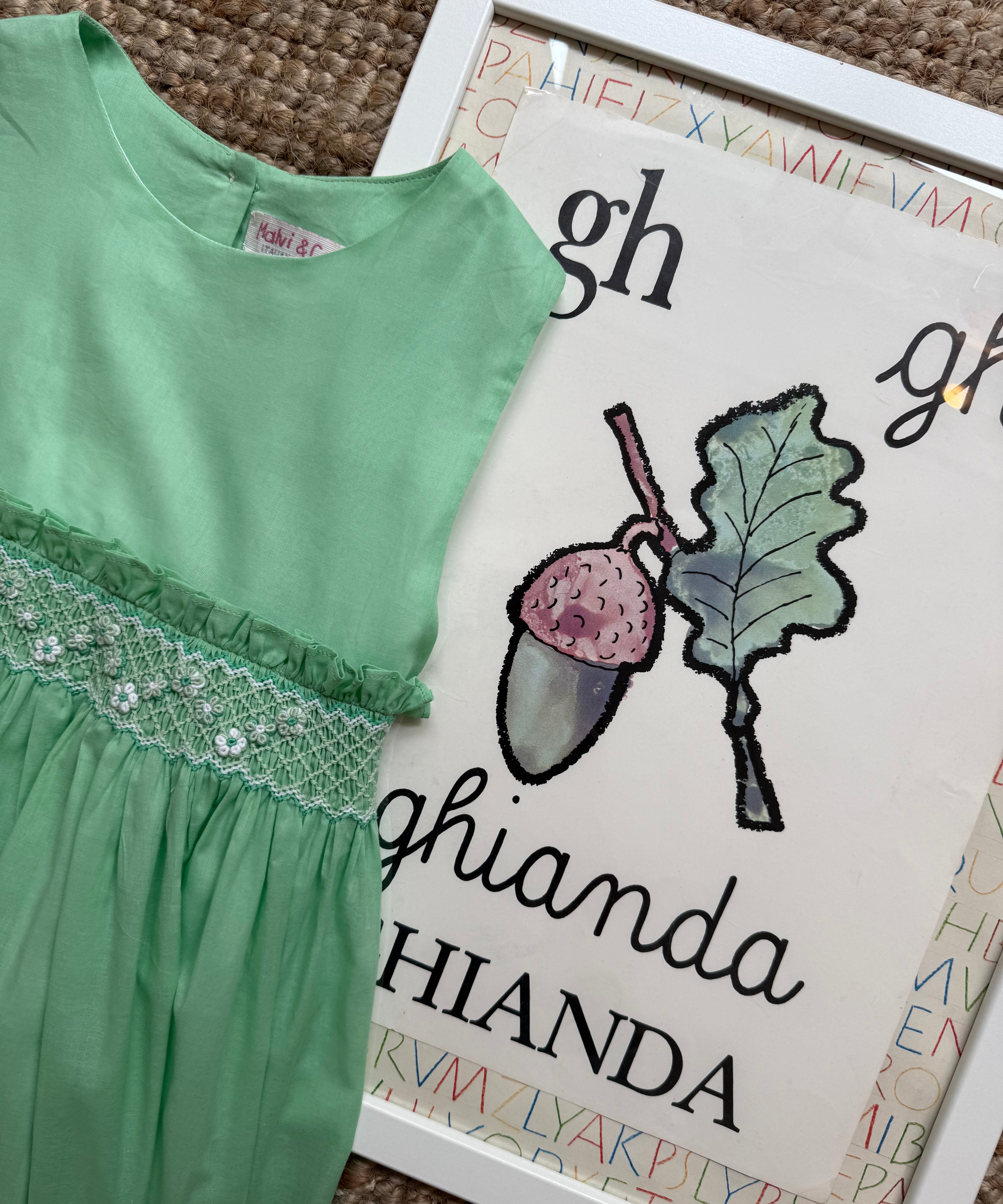 Abito verde chiaro in voile con ricamo smock Malvi & Co S26M004VEZV