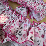 Costume LAB B05 bikini in cotone fiorellini rosa con rouches