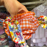 Costume LAB slip in cotone vichy arancio e bianco con fiocchi nodo fiorellini