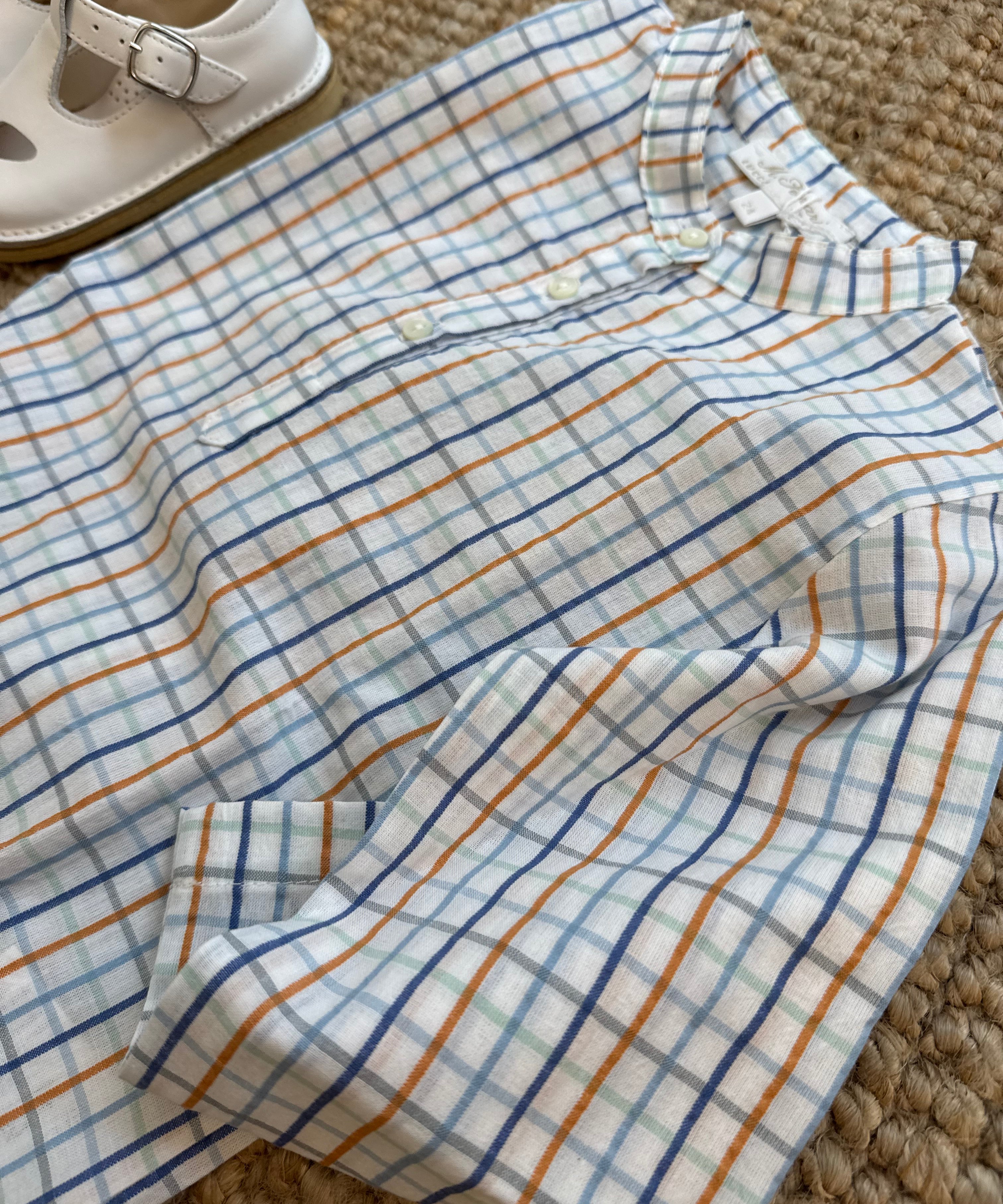 Camicia coreana quadro azzurro e arancio Mariella Ferrari CAD4