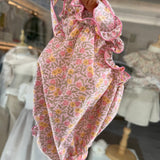 Costume LAB intero in cotone fiorellini rosa con fiocchi
