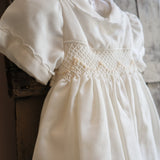 Newborn Baptism Dress in Milk Twill with Smock Embroidery FCCI133VEZL