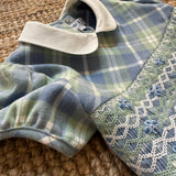 Abito tartan azzurro/salvia con ricamo punto smock Malvi F25M012VERS