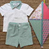Completo polo in jersey bermuda righe goffrate bianco e verde Malvi & Co S26B204CAJJ S26B210PNRR