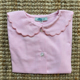 Camicetta LAB Clizia quadretto vichy rosa e bianco con colletto petalo a manica lunga