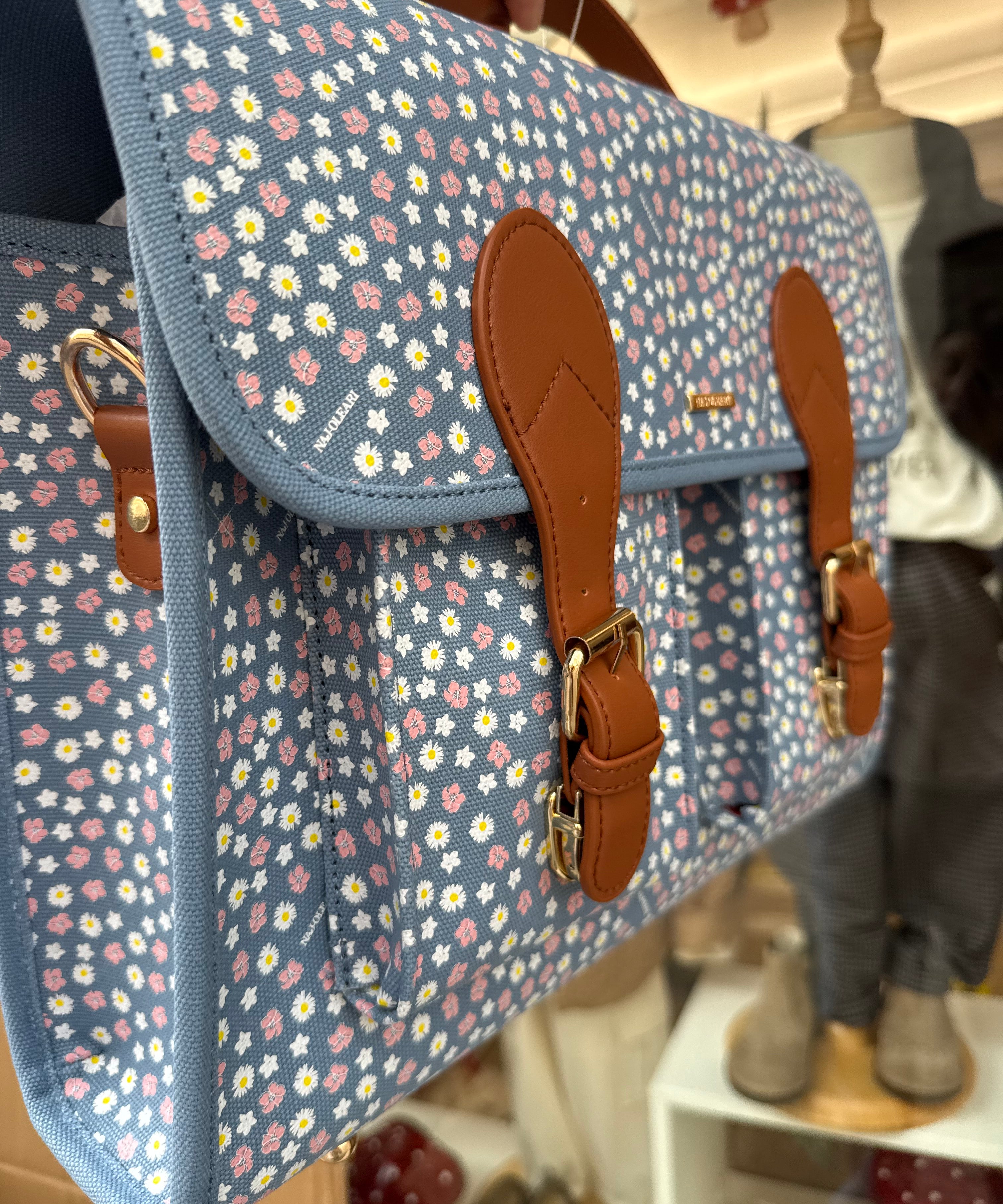 Borsa cartella grande con tracolla avio con fiorellini Naj-Oleari