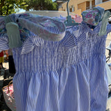 Abito LAB prendisole righine bianco e azzurro e dettagli fiorellini