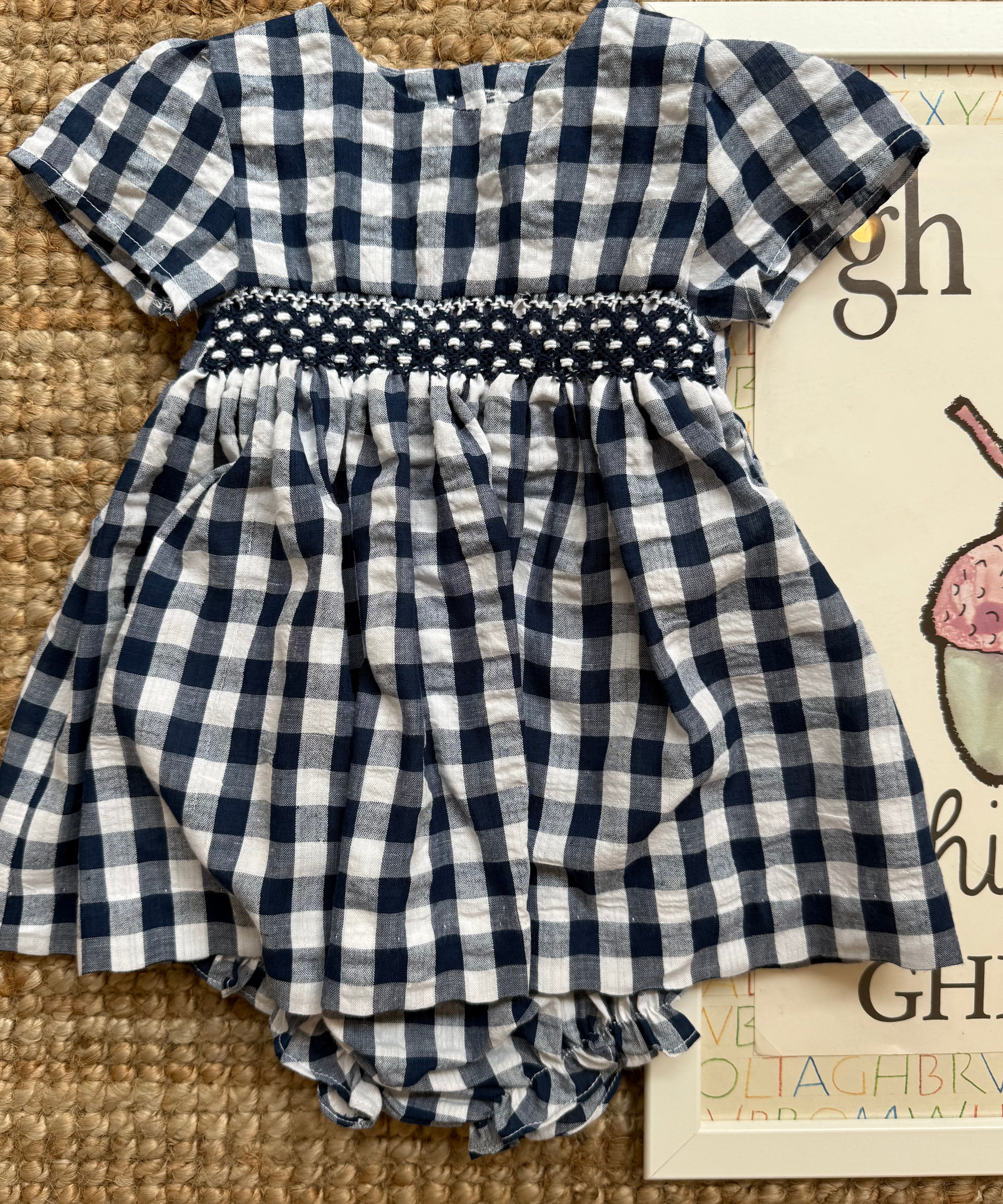 Abito vichy maxi bianco e blu con ricamo nido d'ape Malvi & Co S26I107VECQB