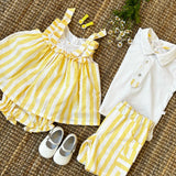 Completo newborn polo con dettagli righe giallo e bianco con bermuda stessa fantasia DBV25826