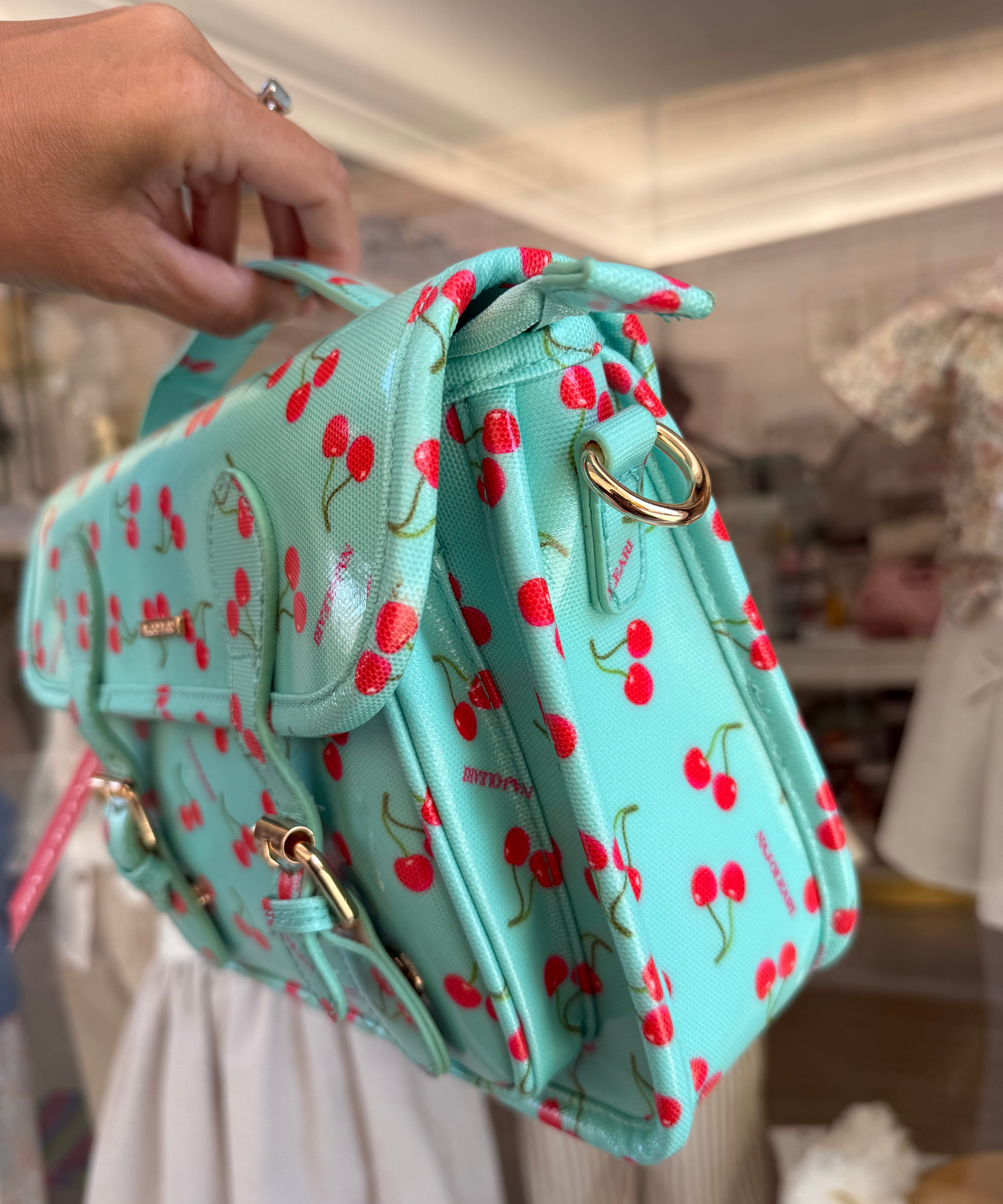 Borsa cartella media con tracolla tiffany con ciliegie Naj-Oleari