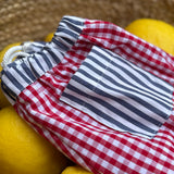 Costume boxer LAB in cotone vichy rosso e bianco dettagli riga bianco e blu