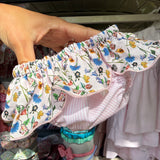 Costume LAB slip in cotone righine rosa e bianco con cappe fiorellini