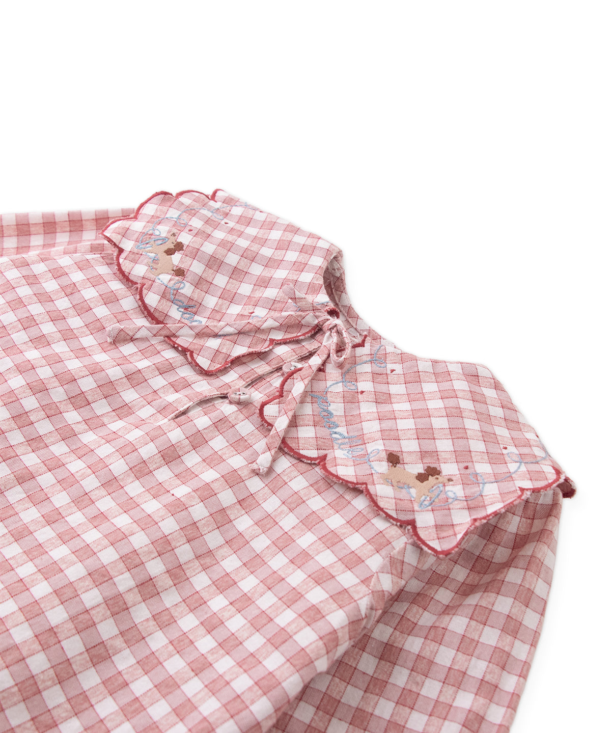 Camicetta newborn quadretto rosa collo ricamato Gingersnaps IGBL0667