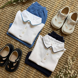 Completo newborn polo e bermuda in piquè di cotone bianco e blu La Mascot 55/1207012 55/2501012