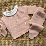 Completo rosa con colletto frill e ricamo fiorellini Mi Lucero x LA NUVOLA LAB I25070