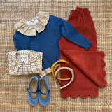 Pantalone palazzo LAB Flora in velluto coste larghe ruggine con orlo cappe