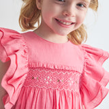Abito Anais corallo ricamo smock Tartaleta B8252