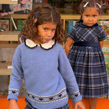 Abito tartan blu con cintura in velluto Malvi F26M014VERS