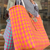 Maxi borsa LAB maxi vichy fucsia fluo e giallo + fiorellini