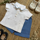 Completo newborn polo e bermuda in piquè di cotone bianco e azzurro La Mascot 55/1207012 55/2501012