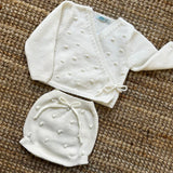 Completo incrociatino + bloomers lavorazione noccioline latte Mi Lucero x LA NUVOLA LAB I25307 I25309