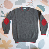 LAB crew neck sweater mixed cashmere dark grey melange burgundy profiles