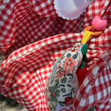 Borsa LAB con cappe vichy rosso e bianco charms cuore stoffa vintage e ciliegie crochet
