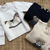 Maglione burro con orso ricamato a mano La Mascot 542102608