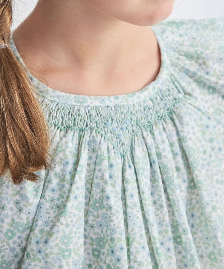 Camicetta fantasia fiorellini verde ricamo smock Hope Tartaleta B8038