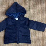 Newborn coat with hood navy blue velvet micro ribs DBI241209