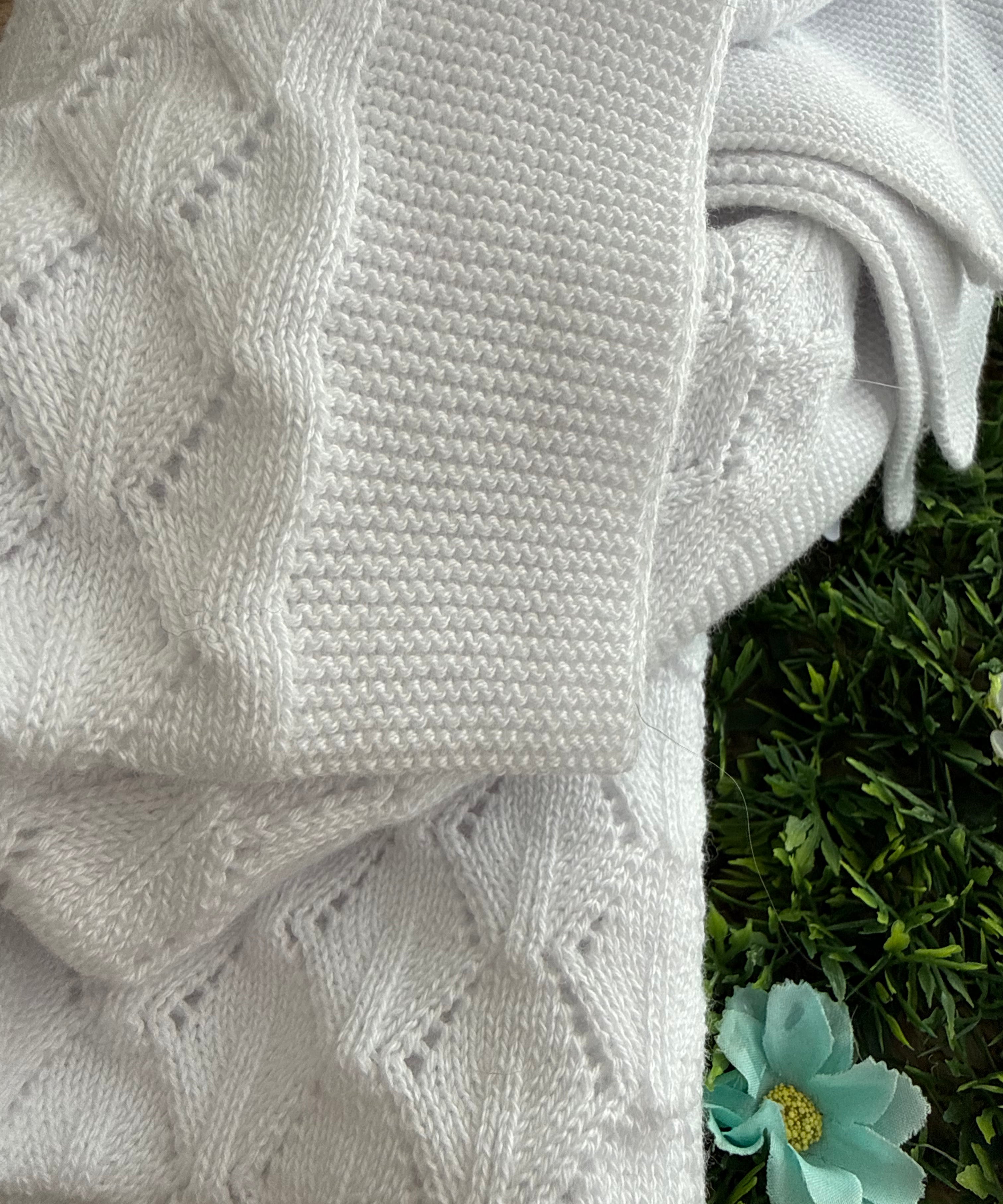 Coperta newborn bianco lavorazione rombi Mi Lucero x LA NUVOLA LAB I26127