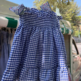 Abito LAB prendisole vichy bianco e blu e dettagli fiorellini