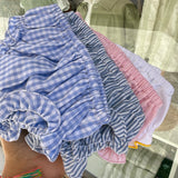 Bloomers LAB coulotte in cotone con rouches vichy bianco e azzurro