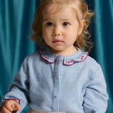 Camicetta newborn azzurro con colletto ricamato Gingersnaps IGBL0682