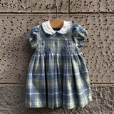 Abito tartan cielo/salvia con ricamo punto smock Malvi F25I018VERS