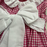 Abito vichy fucsia e bianco con collo frill Mariella Ferrari AT931