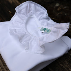 Polo LAB bianco con colletto frill profilato in sangallo