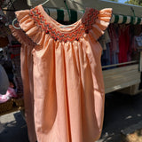 Abito LAB righina bianco arancio con ricamo punto smock