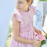 Abito ricamo smock percalle rosa Lolyne Kidiwi 36161