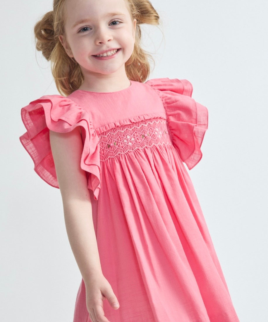 Abito Anais corallo ricamo smock Tartaleta B8252