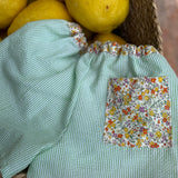 Costume boxer LAB in cotone righine bianco e verde dettagli fiorellini