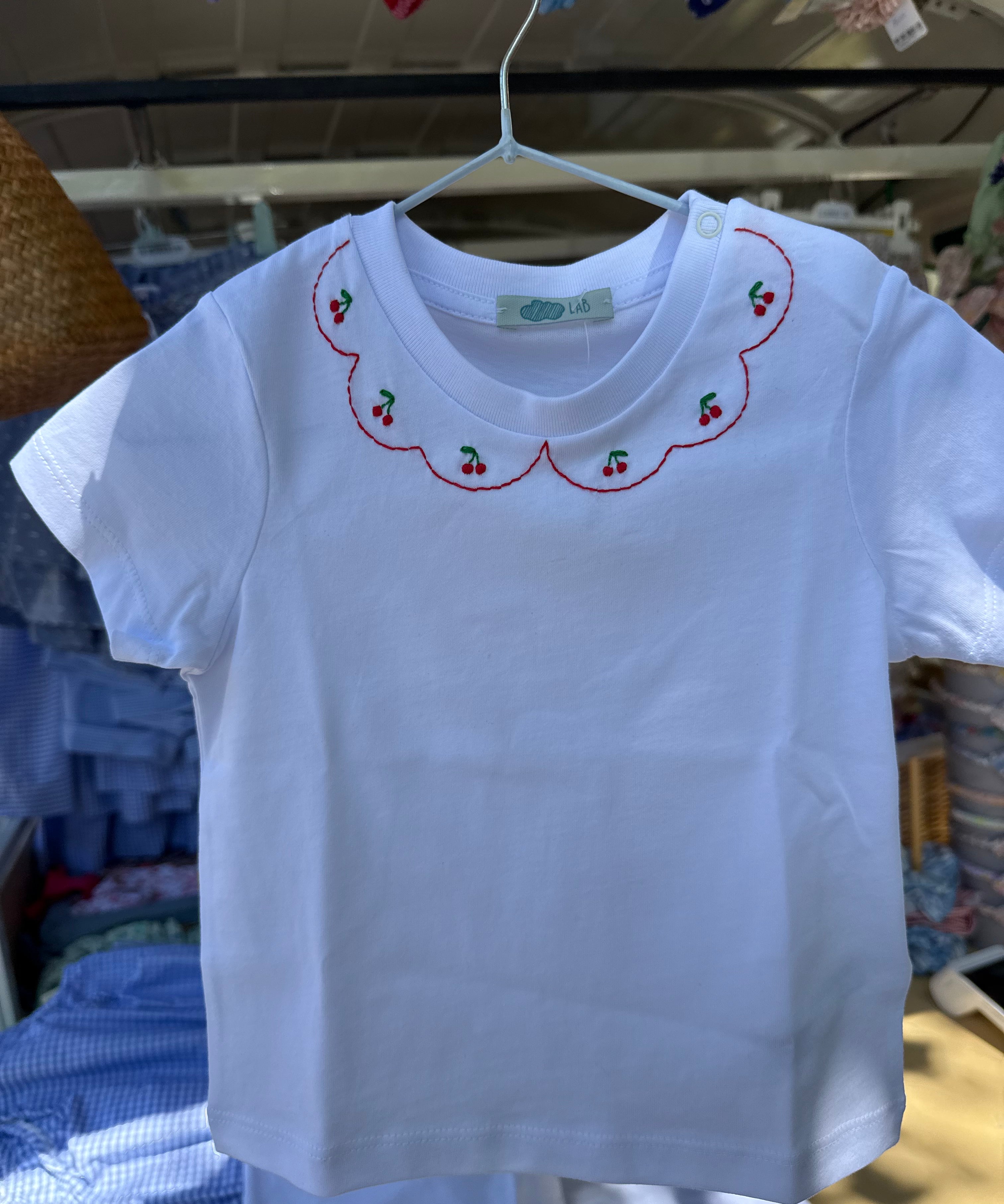 T-shirt LAB mezza manica ricamata a mano cappe e ciliegie