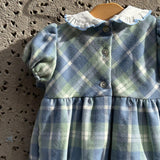 Abito tartan cielo/salvia con ricamo punto smock Malvi F25I018VERS